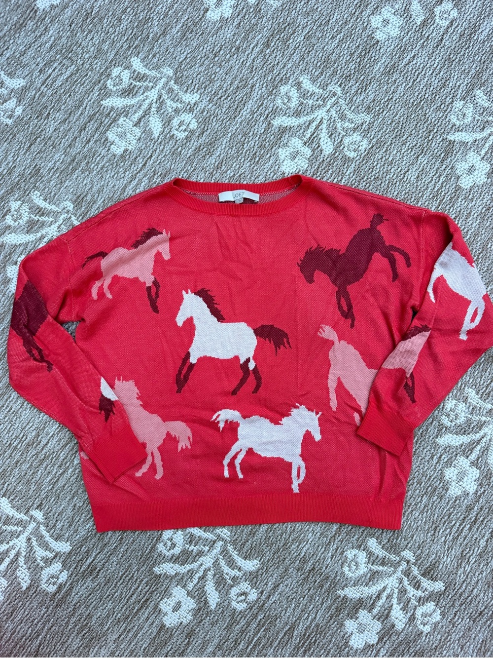 LOFT Red Horse-Print Crewneck Sweater